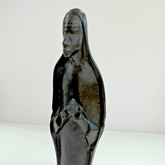 Ebony Madonna Virgin Ebony Wood Statue Art Carved Figure Sculpture Tribal 11" - Picture 5 of 14